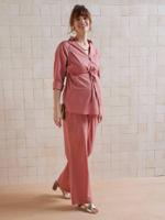 Wijde effen zwangerschapsbroek met linnen effect terracottategel - thumbnail