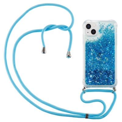 Lunso - Backcover hoes met koord - iPhone 14 Plus - Glitter Blauw Lunso - Backcover hoes met koord - iPhone 14 Plus - Glitter Blauw