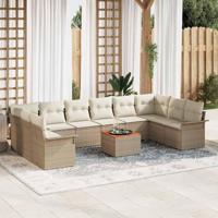 Tuinbankenset met kussen 11 pcs Beige poly rattan - thumbnail