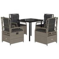 5-delige Tuinset met kussens poly rattan lichtgrijs - thumbnail