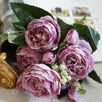 5 stuks kunstmatige rose bloemen kleine boeket Flores Home partij bruiloft nep bloem decoratie (paars) - thumbnail