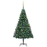 VidaXL Kunstkerstboom met verlichting en kerstballen 240 cm groen - thumbnail