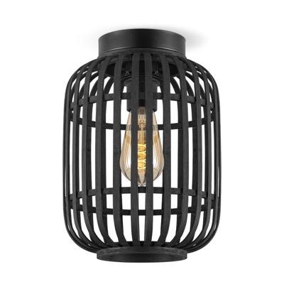 Boheemse stijl Plafondlamp - Bamboe Lampenkap - Cilinder - Zwart - Ø21,5 x 30 cm - E27 fitting - Ontworpen voor gebruik in slaapkamers en studeerkamers - met montagetoebehoren
