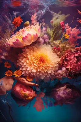 Alexsar Art schilderij Glas art bloemen water 70x50cm