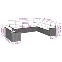 10-delige Loungeset met kussens poly rattan zwart - thumbnail