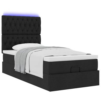 Ottoman bed met matras en LED's 140x190cm stof zwart - thumbnail