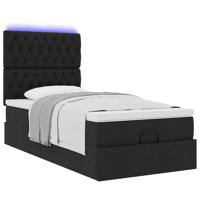 Ottoman bed met matras en LED's 90x200cm stof zwart - thumbnail