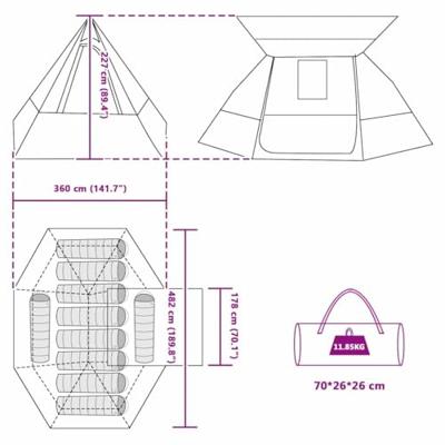 VidaXL Camping tent met dak grijs en oranje 482 x 360 x 227 cm taft