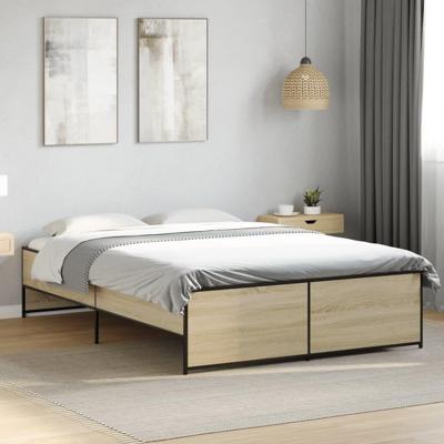 Bedframe bewerkt hout metaal sonoma eikenkleurig 135x190 cm