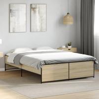 Bedframe bewerkt hout metaal sonoma eikenkleurig 135x190 cm - thumbnail