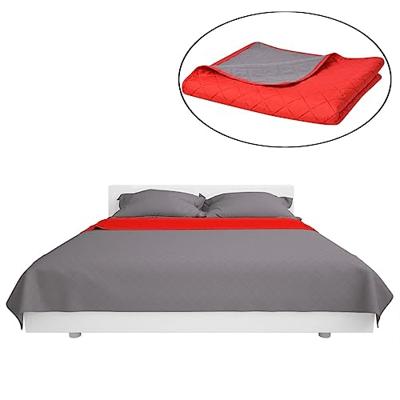 Dubbelzijdige quilt bedsprei rood en grijs 230x260 cm - thumbnail