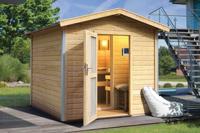 Karibu | Bosse 1 Buitensauna met Voorruimte | Melkglas Deur | Kachel 9 kW Externe Bediening - thumbnail