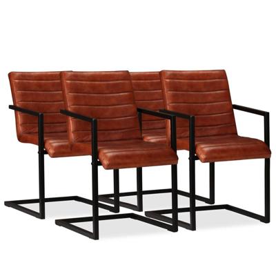 Eetkamerstoelen 4 st echt leer bruin