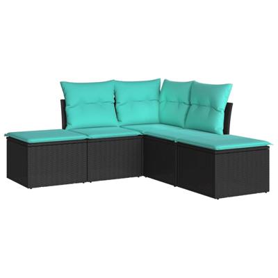 6-delige Loungeset met kussens poly rattan zwart