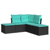 6-delige Loungeset met kussens poly rattan zwart - thumbnail