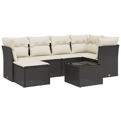 6-delige Loungeset met kussens poly rattan zwart