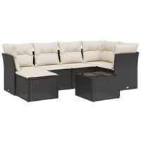 6-delige Loungeset met kussens poly rattan zwart - thumbnail