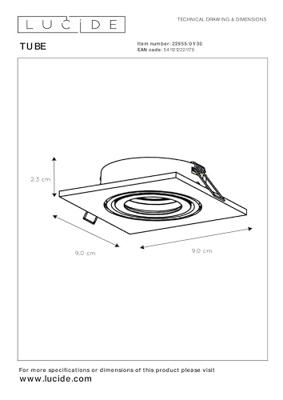 Lucide TUBE - Inbouwspot - 1xGU10 - Zwart