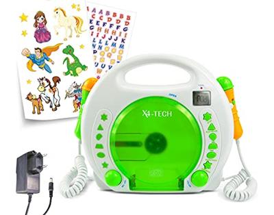 X4 Tech Bobby Joey CD-speler voor kinderen CD, SD, USB Incl. karaoke-functie, Incl. microfoon Wit, Groen