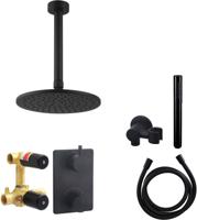 Saqu Shine inbouw regendoucheset Ø20cm met plafond aansluiting Mat zwart - thumbnail