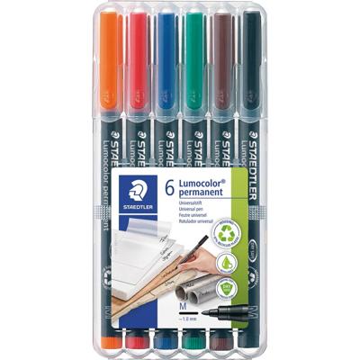 Staedtler Lumocoler 317, OHP-marker, permanent, 1,0 mm, etui van 6 stuks in geassorteerde klassieke kleur Staedtler Lumocoler 317, OHP-marker, permanent, 1,0 mm, etui van 6 stuks in geassorteerde klassieke kleur