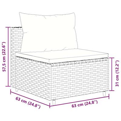 3-delige Loungeset met kussens poly rattan zwart - thumbnail