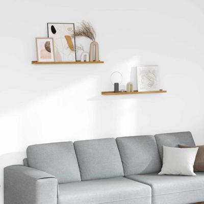 Wandplank met plank 2 pcs Beige 80 x 9 x 3 cm Bewerkt hout