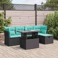 6-delige Loungeset met kussens poly rattan acacia zwart - thumbnail
