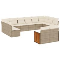 13-delige Loungeset met kussens poly rattan beige - thumbnail