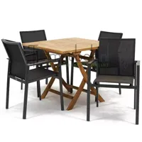 Tuinset Delia zwart stapelbaar met Milton tafel vierkant 90x90 - thumbnail