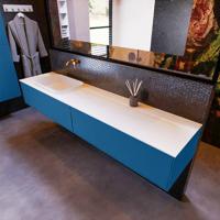 Badkamermeubelset Mondiaz Erin 200 cm met 2 Lades met RIDGE Wastafel Links Talc Zonder Kraangaten Greeploos Mat Jeans - thumbnail