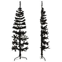 Kunstkerstboom half met standaard smal 120 cm zwart - thumbnail