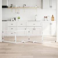 Hondenhek inklapbaar met deur 4 panelen 320 cm populierhout wit - thumbnail