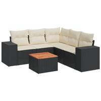 6-delige Loungeset met kussens poly rattan zwart - thumbnail