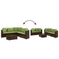 6-delige Loungeset met kussens poly rattan bruin - thumbnail