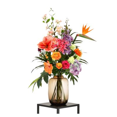 Handgebonden kunstboeket Tess Seattle - Oranje/Paars