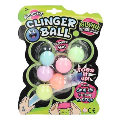 Squeeze Bal Sticky Wall Glow in the Dark, 6st