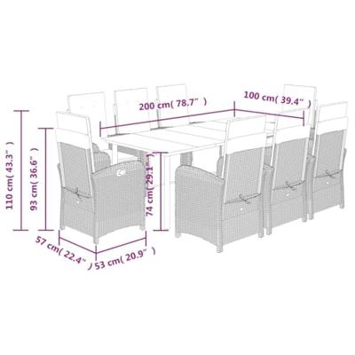 9-delige Tuinset met kussens poly rattan bruin