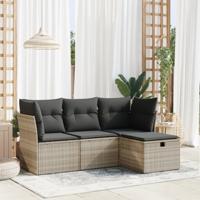 4-delige Loungeset met kussens poly rattan lichtgrijs - thumbnail