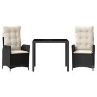 3-delige Tuinset met kussens poly rattan zwart - thumbnail