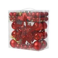 Decoris kerstboom decoratie 67-delig rood - thumbnail