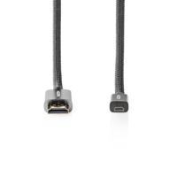 High Speed HDMI-kabel met Ethernet | HDMI-Connector - HDMI-Microconnector | Gun Metal Grey | Gevlochten Kabel - thumbnail