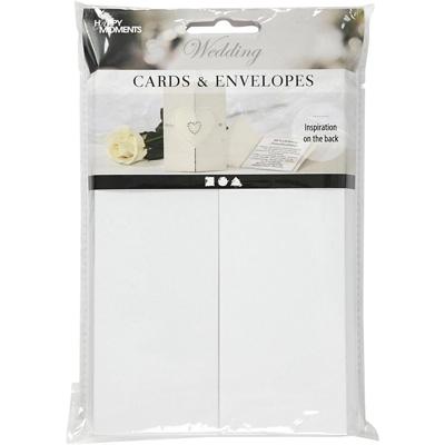 Creativ Company Parelmoer kaart & envelop, afmeting kaart 10,5x15 cm, afmeting envelop 11,5x16,5 cm, 230+120 gr, wit, 10 set/ 1 doos