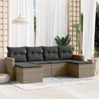 6-delige Loungeset met kussens poly rattan grijs - thumbnail