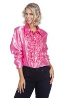 Ruchesblouse satijn roze - thumbnail