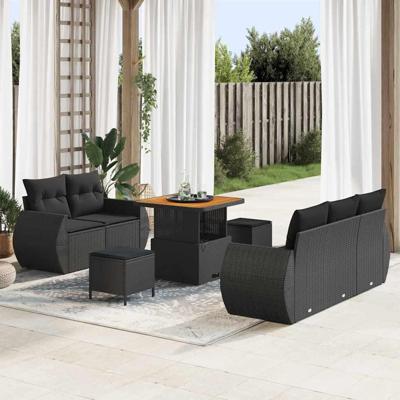 Tuinbankenset 8 pcs Zwart poly rattan