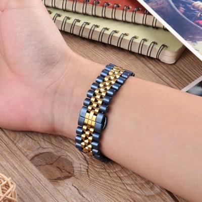 By Qubix - Stalen band - Donkerblauw met goud - Compatible met Garmin Approach S12 / S40 / S42 - Compatible Garmin bandje - Bandbreedte: 20mm