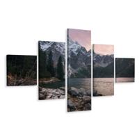 Schilderij - Bosmeer in de bergen, 5luik, premium print - thumbnail