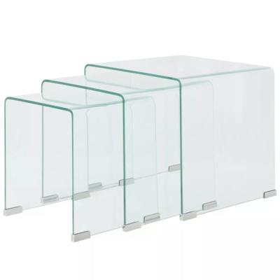 Bijzettafel set 3-dlg transparant gehard glas
