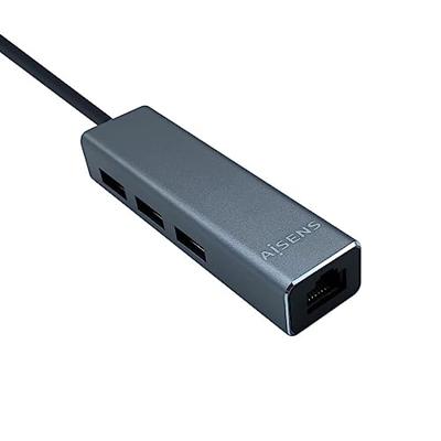 AISENS - A106-0401 USB 3.0 op Gigabit Ethernet 10/100/1000 Mbps + 3xUSB3.0 hub grijs, 15 cm